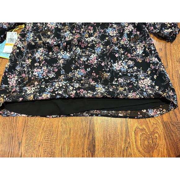 CeCe Women's Floral Print Ruffle Sleeve Blouse Black Size Small NWT Elegant Chic - Picture 5 of 10